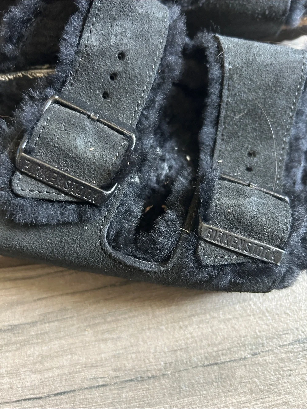Birkenstock Black Faux Fur Double-Strap Sandals